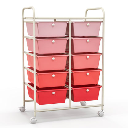 10-Drawer Rolling Storage Cart-Purple - Gradient Pink