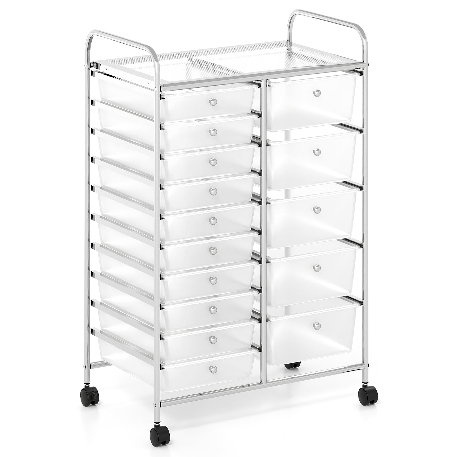Rolling Storage Cart 15-Drawer Trolley with Chrome Plated Metal Frame-Transparent