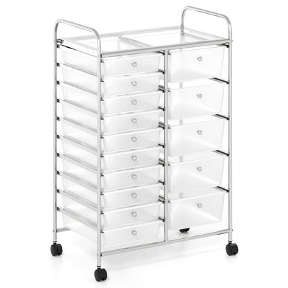 Rolling Storage Cart 15-Drawer Trolley with Chrome Plated Metal Frame-Transparent