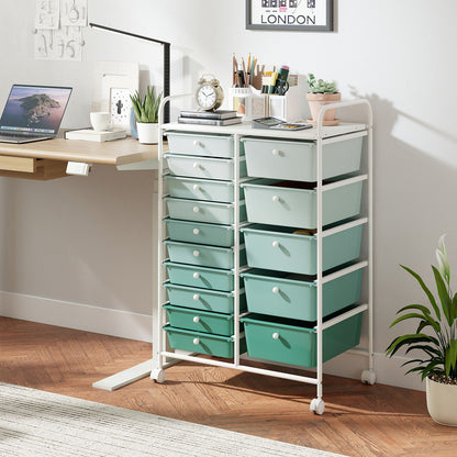 Rolling Storage Cart 15-Drawer Trolley with Chrome Plated Metal Frame
