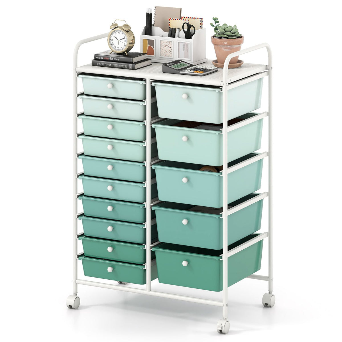 Rolling Storage Cart 15-Drawer Trolley with Chrome Plated Metal Frame