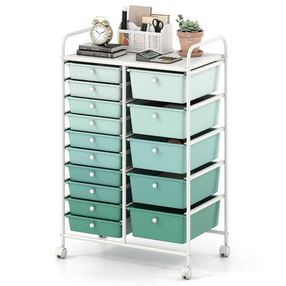 Rolling Storage Cart 15-Drawer Trolley with Chrome Plated Metal Frame