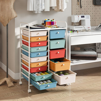 Rolling Storage Cart 15-Drawer Trolley with Chrome Plated Metal Frame