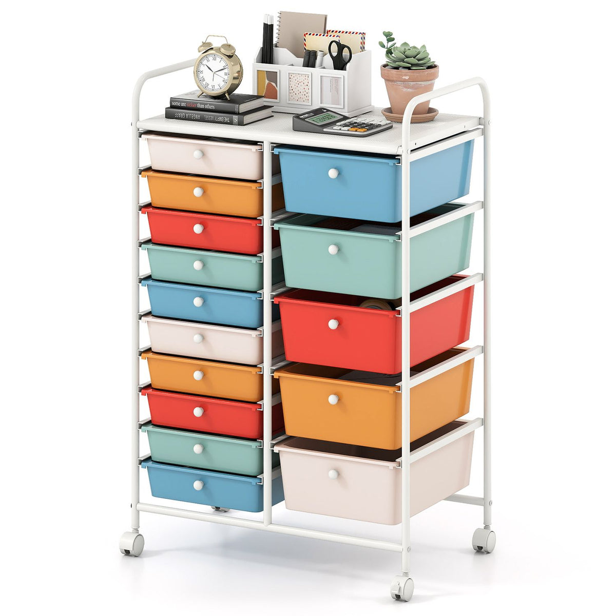 Rolling Storage Cart 15-Drawer Trolley with Chrome Plated Metal Frame