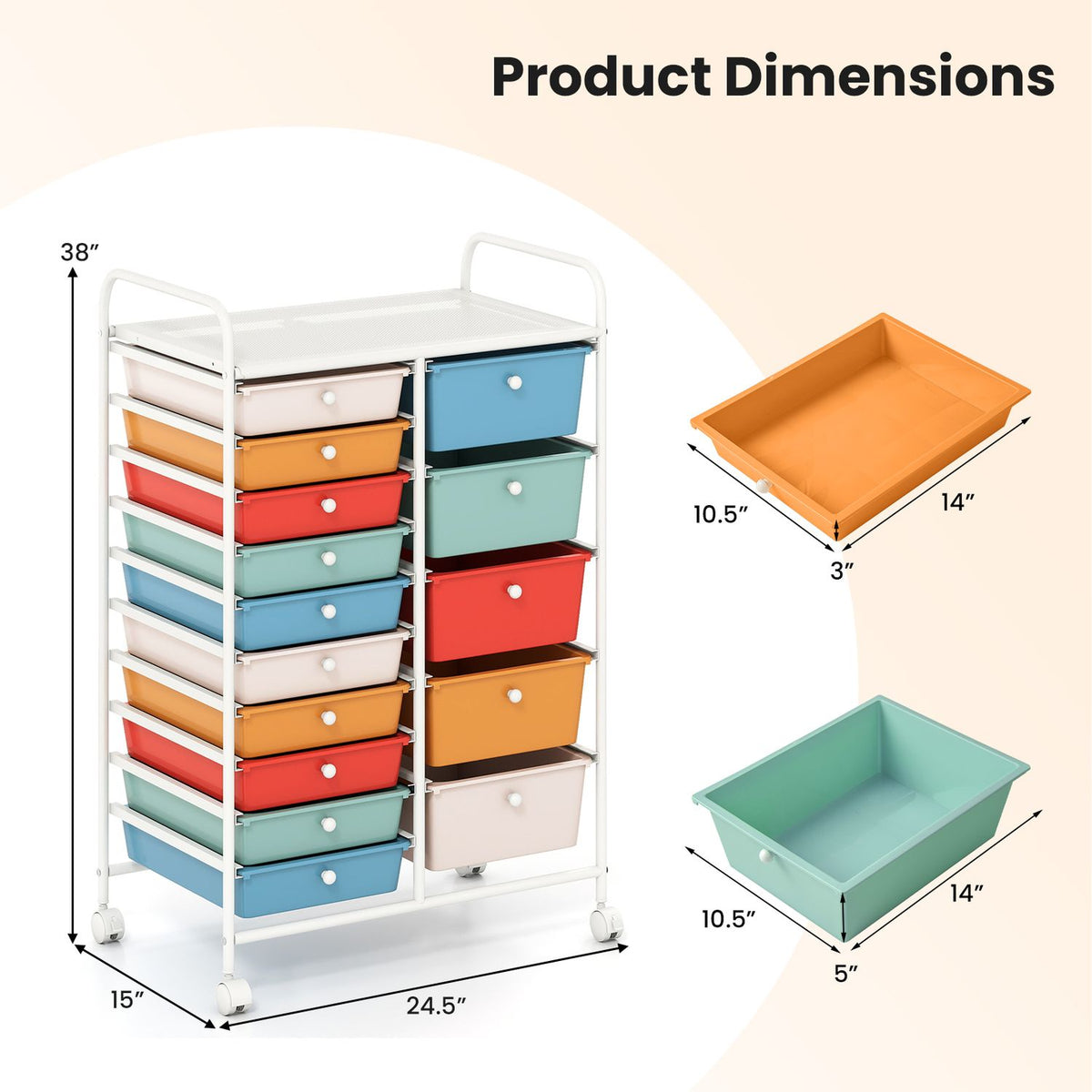 Rolling Storage Cart 15-Drawer Trolley with Chrome Plated Metal Frame