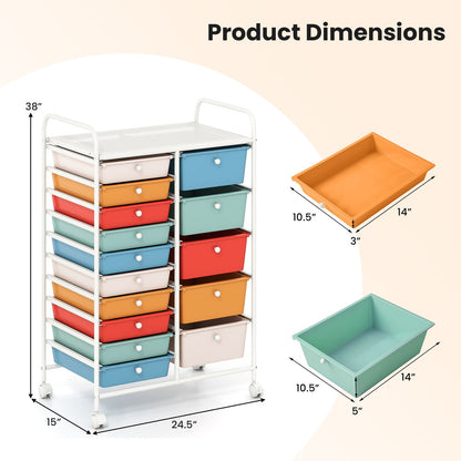 Rolling Storage Cart 15-Drawer Trolley with Chrome Plated Metal Frame