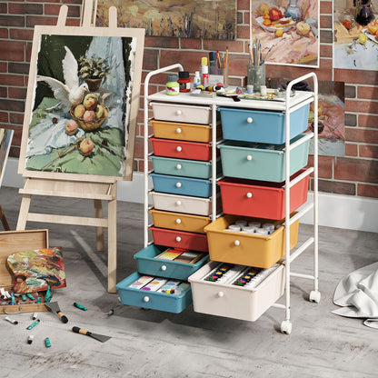 Rolling Storage Cart 15-Drawer Trolley with Chrome Plated Metal Frame
