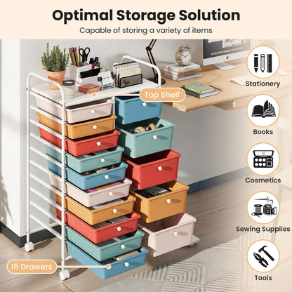 Rolling Storage Cart 15-Drawer Trolley with Chrome Plated Metal Frame