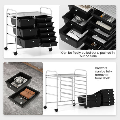 9-Drawer Rolling Storage Cart with Colorful Drawers and Metal Frame