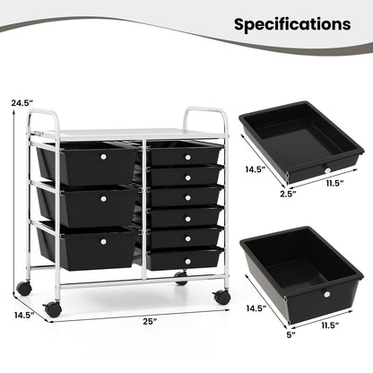 9-Drawer Rolling Storage Cart with Colorful Drawers and Metal Frame