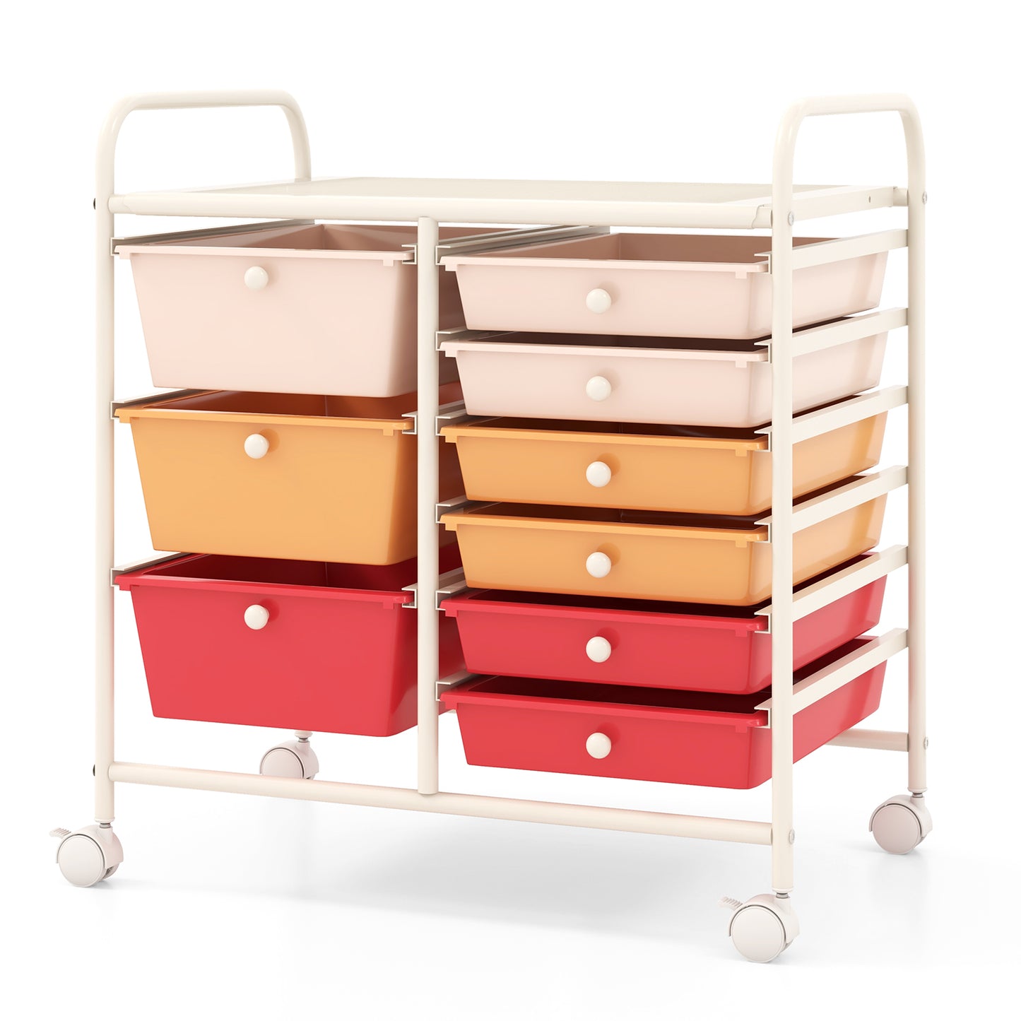 9-Drawer Rolling Storage Cart with Colorful Drawers and Metal Frame-Peach - Macaron
