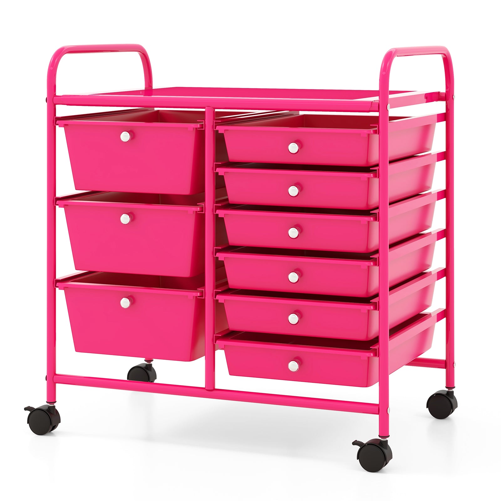 9-Drawer Rolling Storage Cart with Colorful Drawers and Metal Frame-Peach - Light Pink