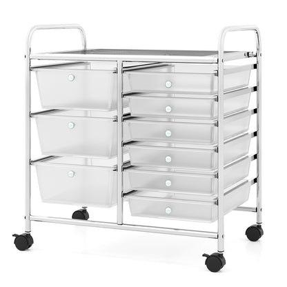 9-Drawer Rolling Storage Cart with Colorful Drawers and Metal Frame-Peach - Transparent