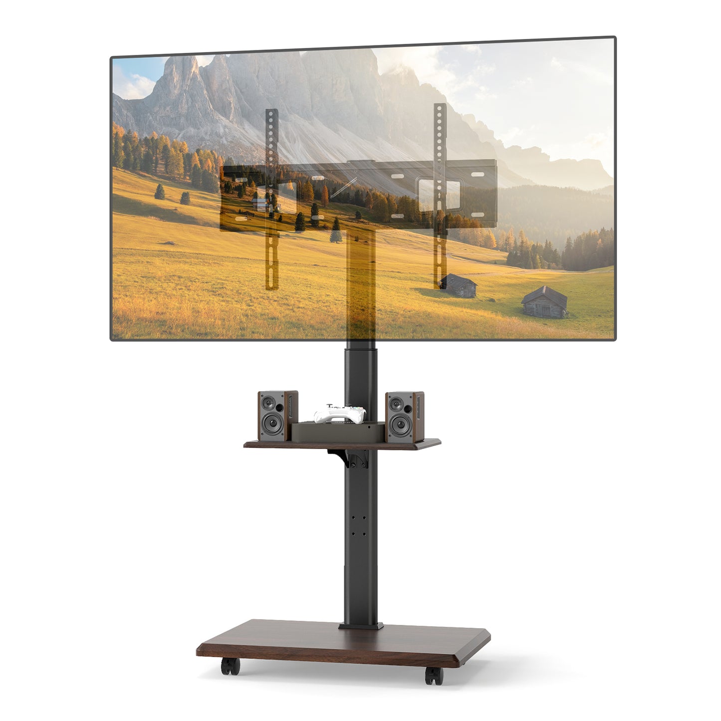 Rolling TV Stand on Wheels Mobile TV Cart for 32-75 Inch TVs Portable AV Cart-Black