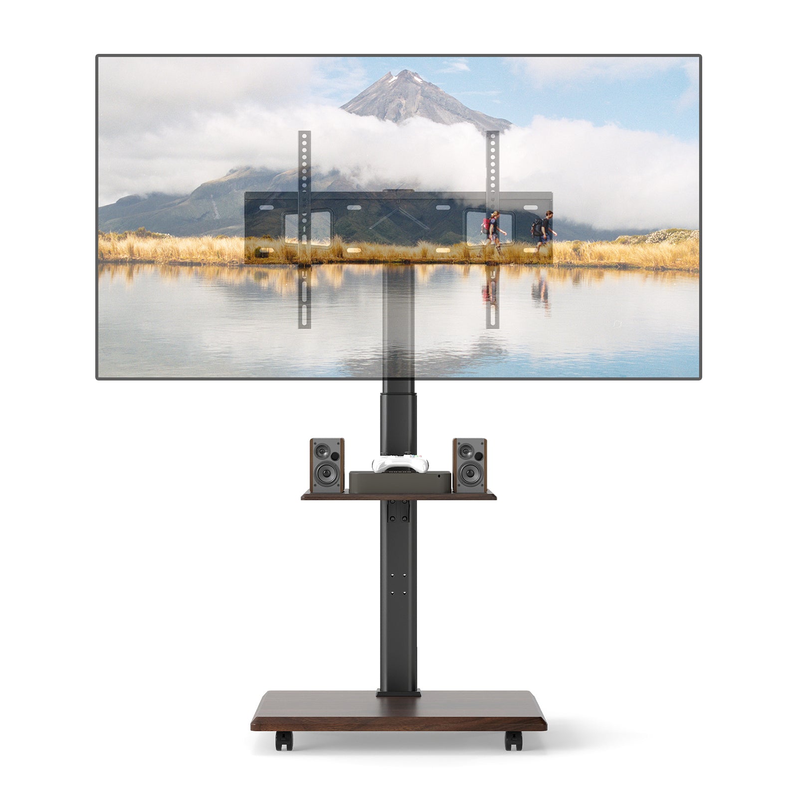 Rolling TV Stand on Wheels Mobile TV Cart for 32-75 Inch TVs Portable AV Cart-Black
