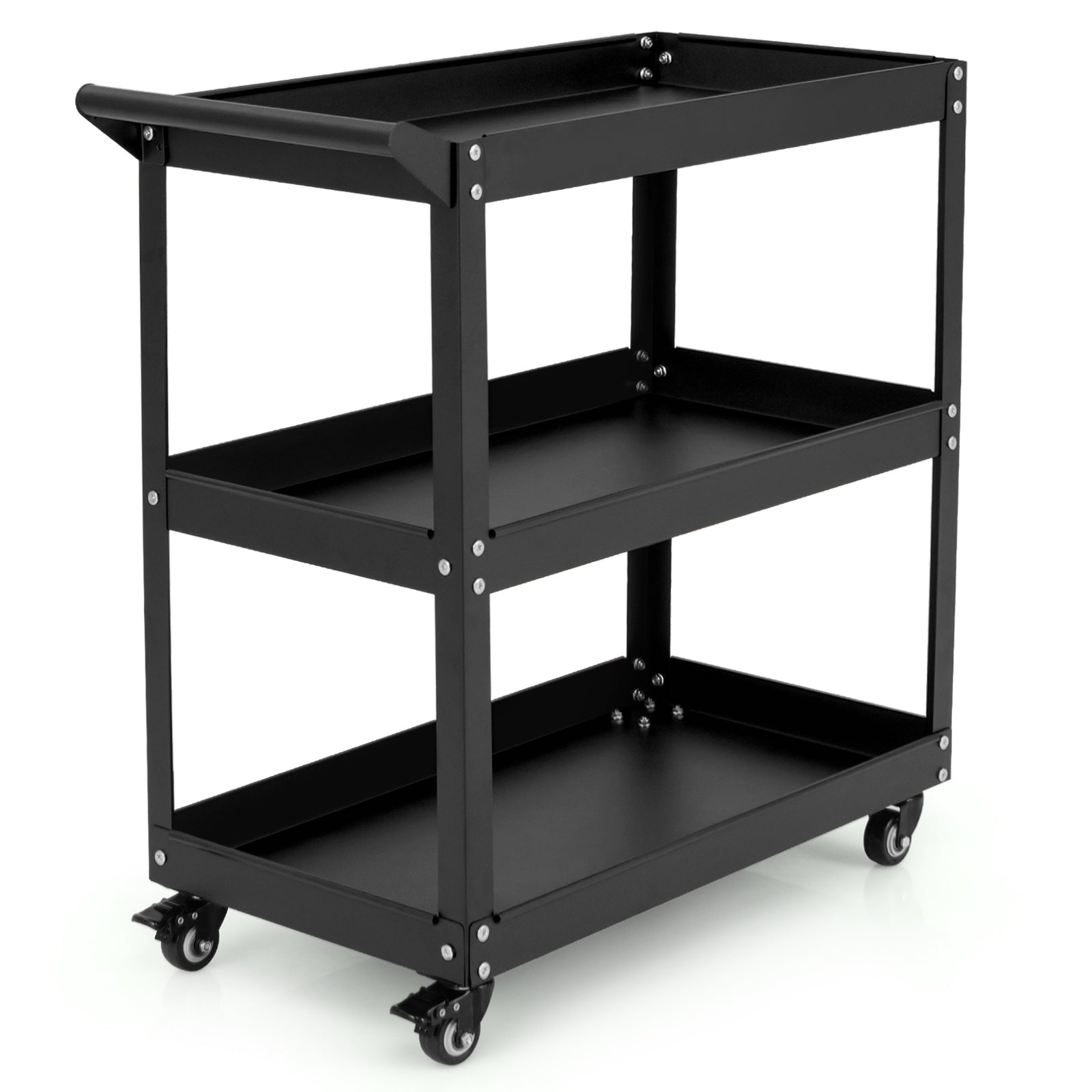 3-Tier Rolling Tool Cart with Spacious Shelves 4 Universal Wheels and 2 Brakes-Black