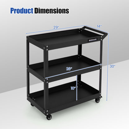 3-Tier Rolling Tool Cart with Spacious Shelves 4 Universal Wheels and 2 Brakes-Black