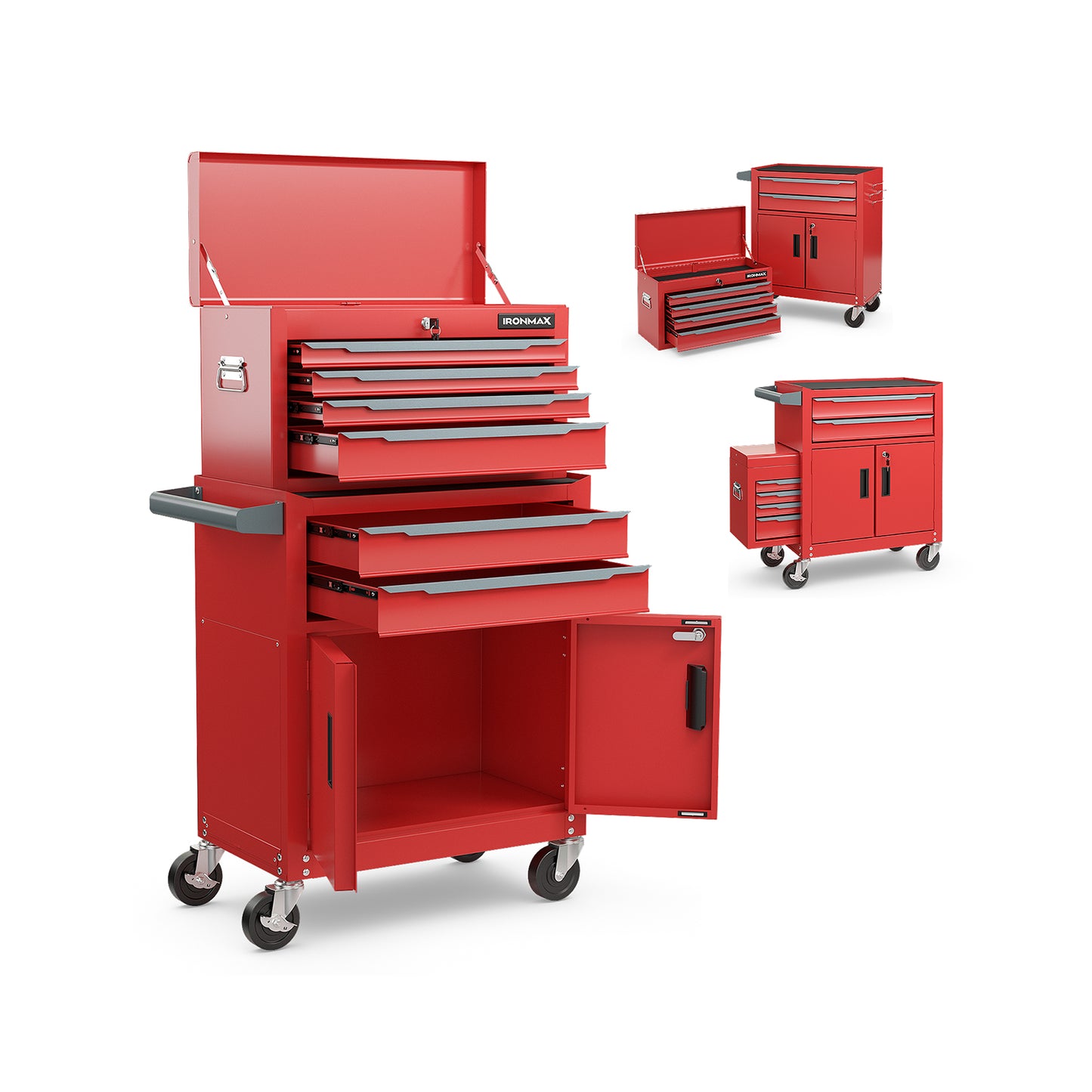 6-Drawer Rolling Tool Storage Chest Cabinet with Universal Wheels and Hooks-Red - Red