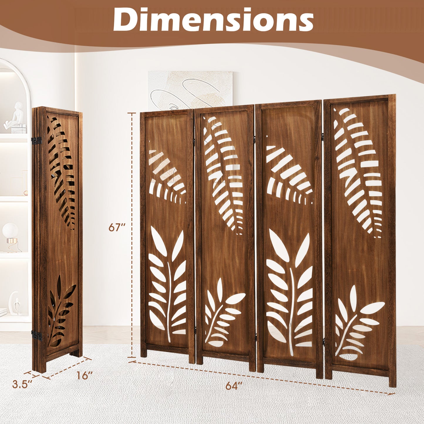 Room Divider 5.6 FT Folding Partition Stand with Double Action Metal Hinges-4 Panel