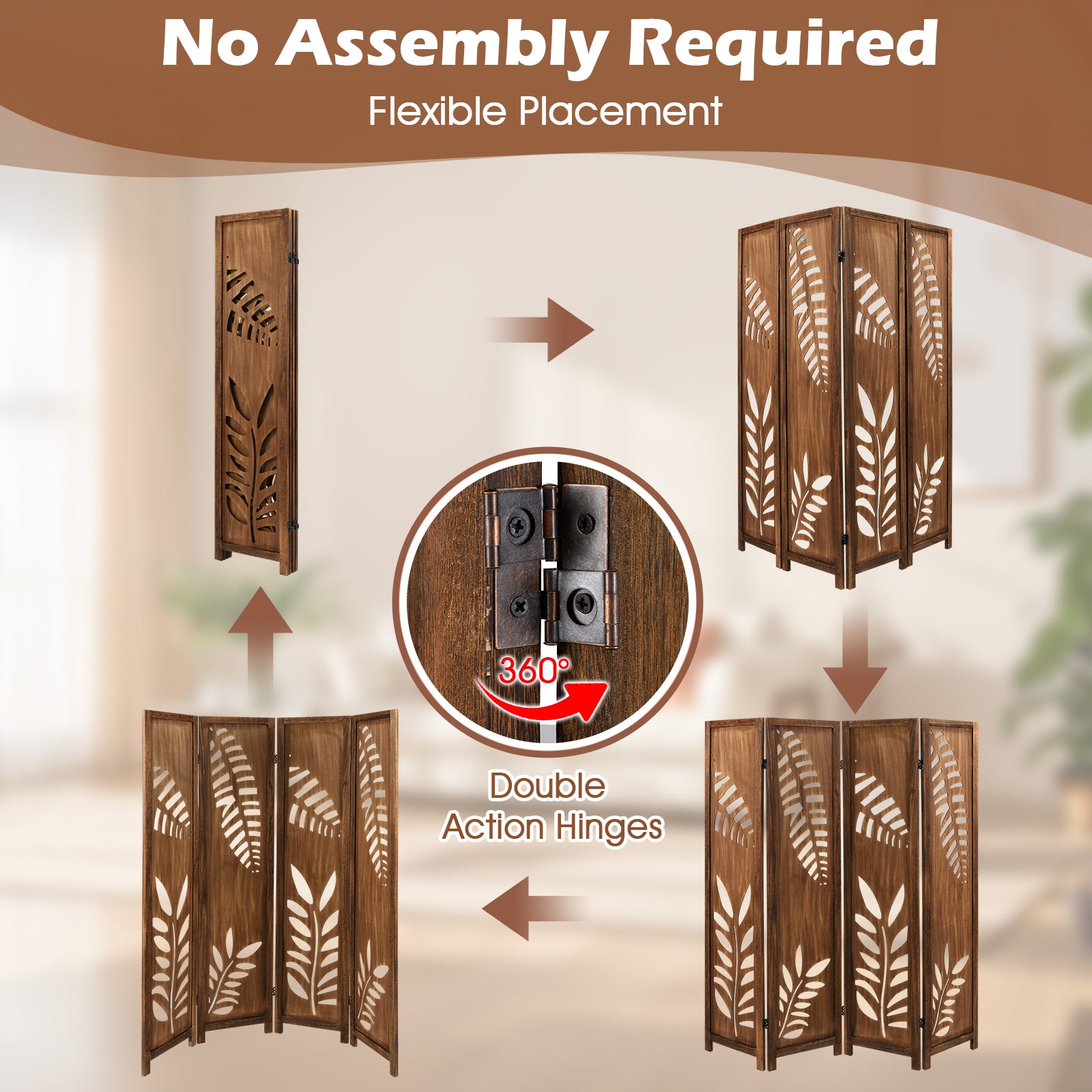 Room Divider 5.6 FT Folding Partition Stand with Double Action Metal Hinges-4 Panel