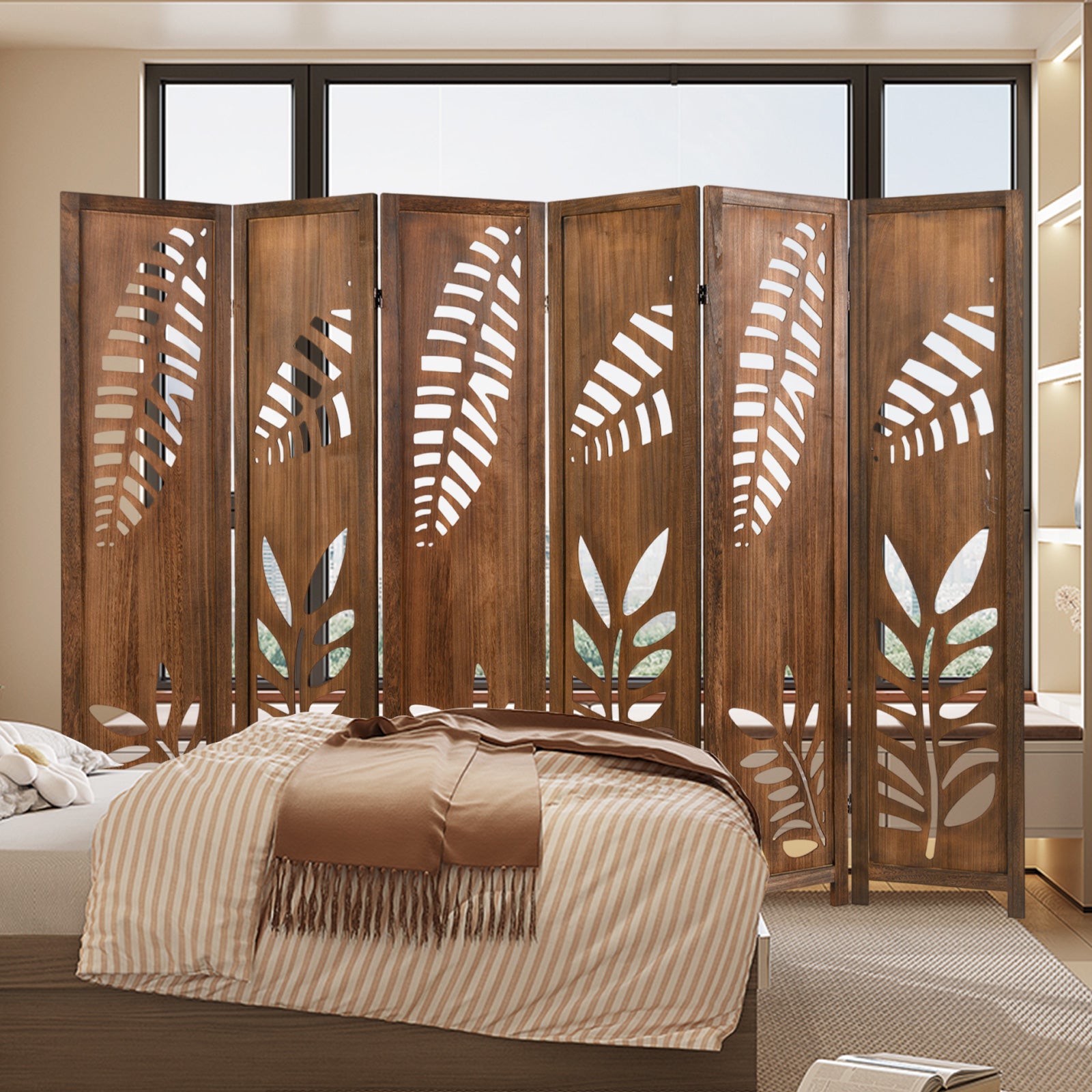 Room Divider 5.6 FT Folding Partition Stand with Double Action Metal Hinges-6 panel
