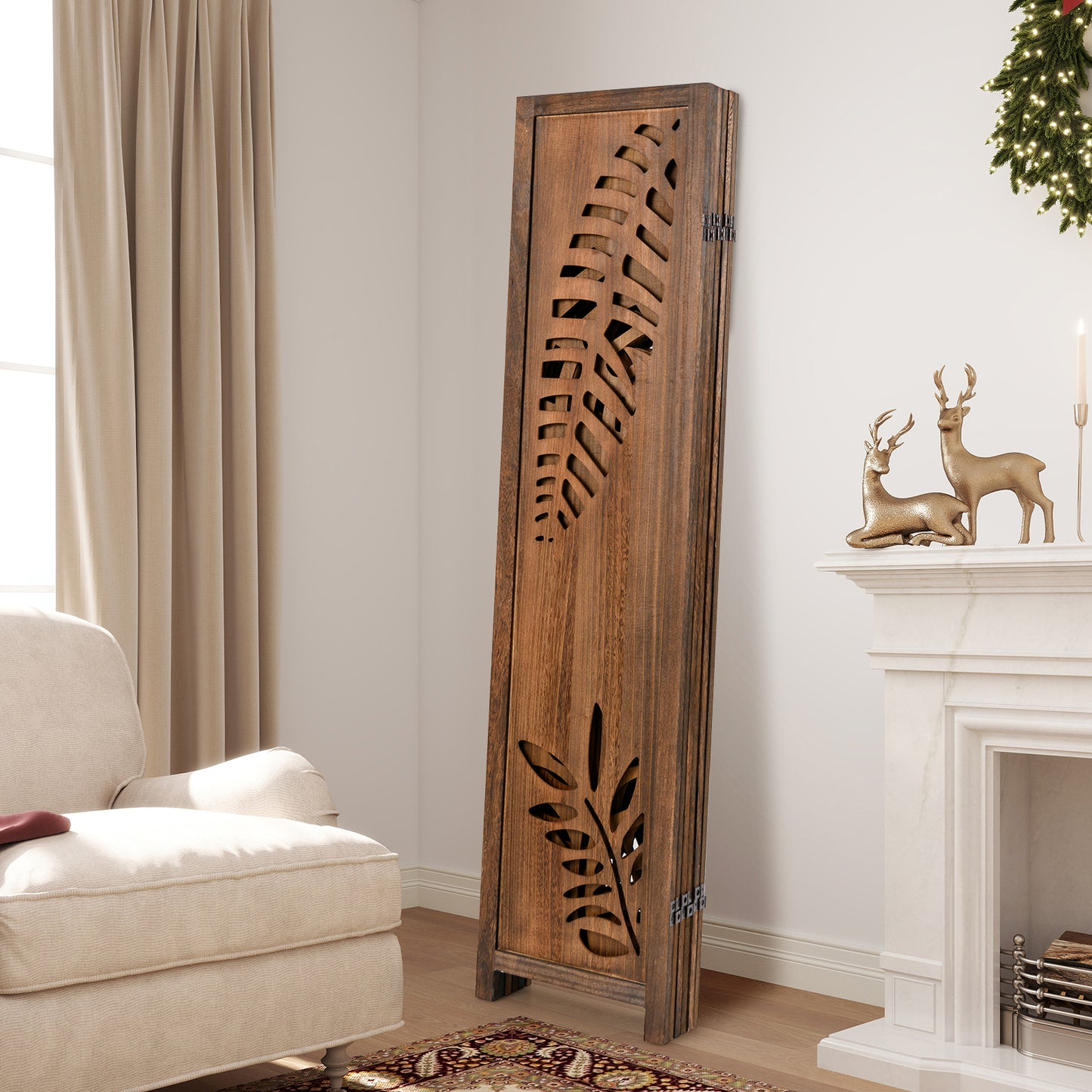 Room Divider 5.6 FT Folding Partition Stand with Double Action Metal Hinges-6 panel