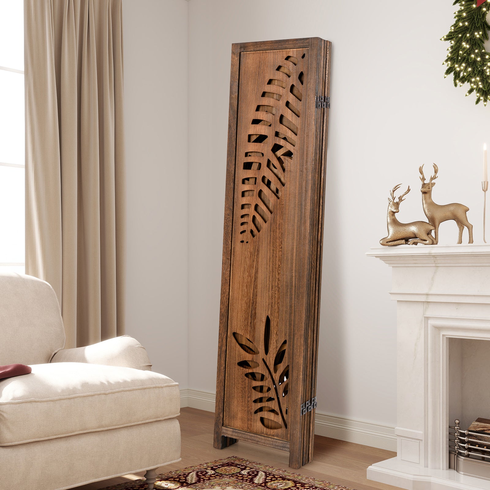 Room Divider 5.6 FT Folding Partition Stand with Double Action Metal Hinges-6 panel