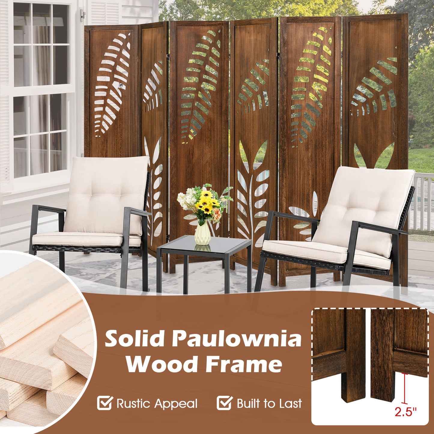 Room Divider 5.6 FT Folding Partition Stand with Double Action Metal Hinges-6 panel