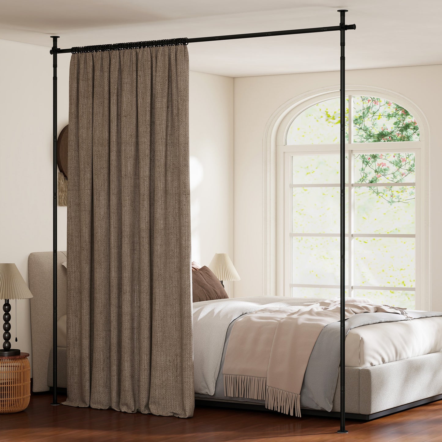 Room Divider Curtain Rod with Adjustable Floor to Ceiling Tension Rod No Drilling Required