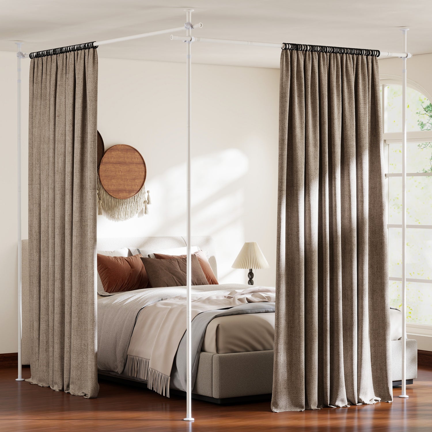 Room Divider Curtain Rod with Adjustable Floor to Ceiling Tension Rod (Curtains Not Included)