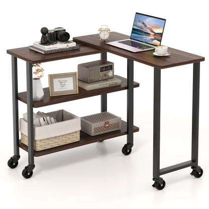 360° Rotating Sofa Side Table with Storage Shelves and Wheels-Walnut - Walnut