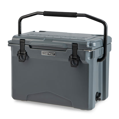 25 QT Hard Cooler with Aluminum Handle and Integrated Cup Holders-Tan - Gray