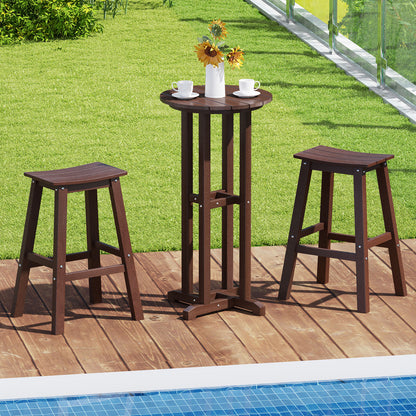 21.5 Inch Round Bar Table Patio HDPE Bar Height Dining Table with Slatted Tabletop