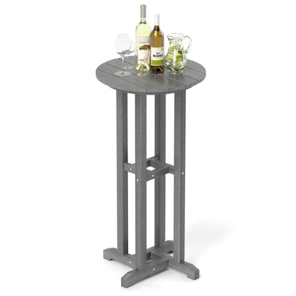 21.5 Inch Round Bar Table Patio HDPE Bar Height Dining Table with Slatted Tabletop-Gray - Gray