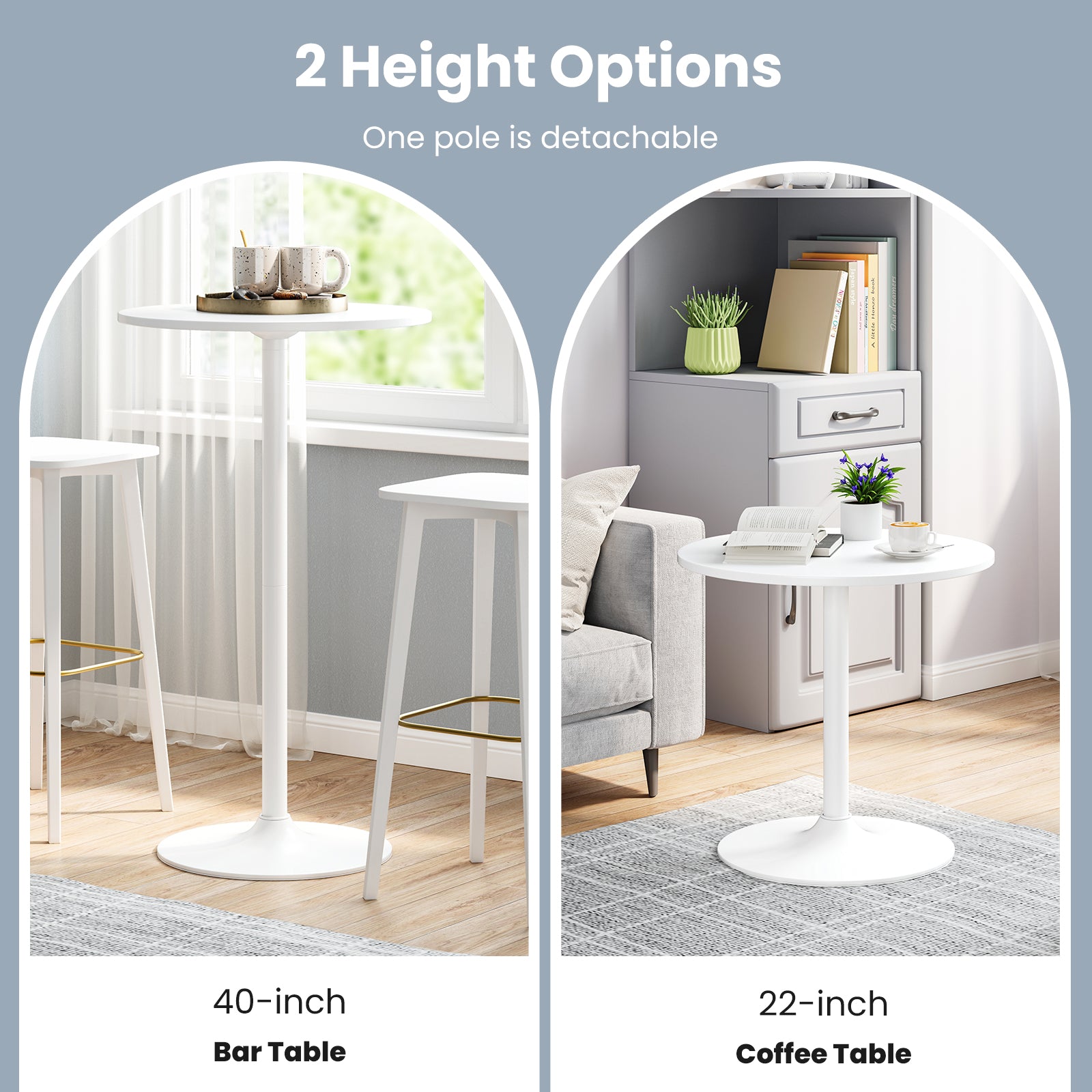 Round Bistro Table 40 Inch Bar Height Tall Coffee Cocktail Table-Set of 1