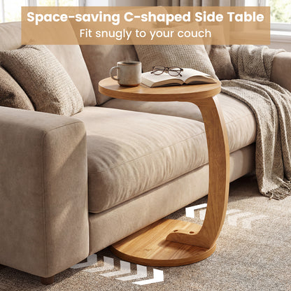 24 Inch Round C-shaped Side Table with Thickened Top and Sturdy Base
