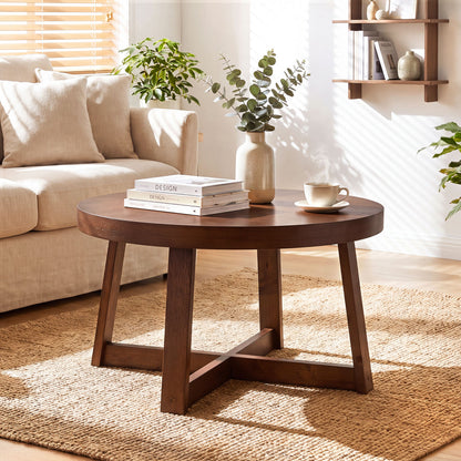 Round Coffee Table 30 Inch with Solid Wood Legs