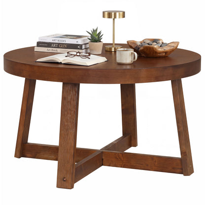 Round Coffee Table 30 Inch with Solid Wood Legs