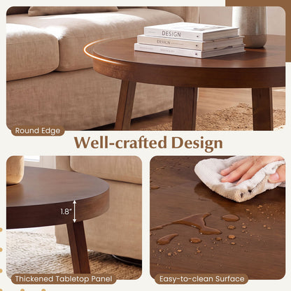 Round Coffee Table 30 Inch with Solid Wood Legs