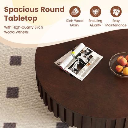 Round Coffee Table with Storage Modern Wooden Drum Coffee Table with Hidden Compartment-Walnut