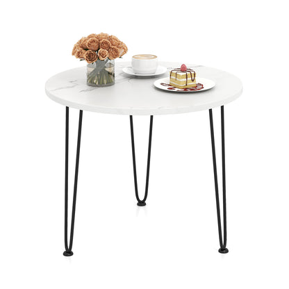Round Coffee Table with Thickened Tabletop and Metal Tripod Legs-White - White