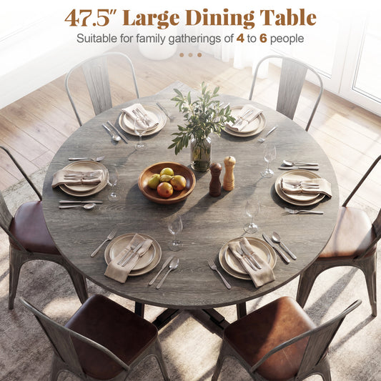 Round Dining Table for 4-6 with Storage Shelf and Metal Legs