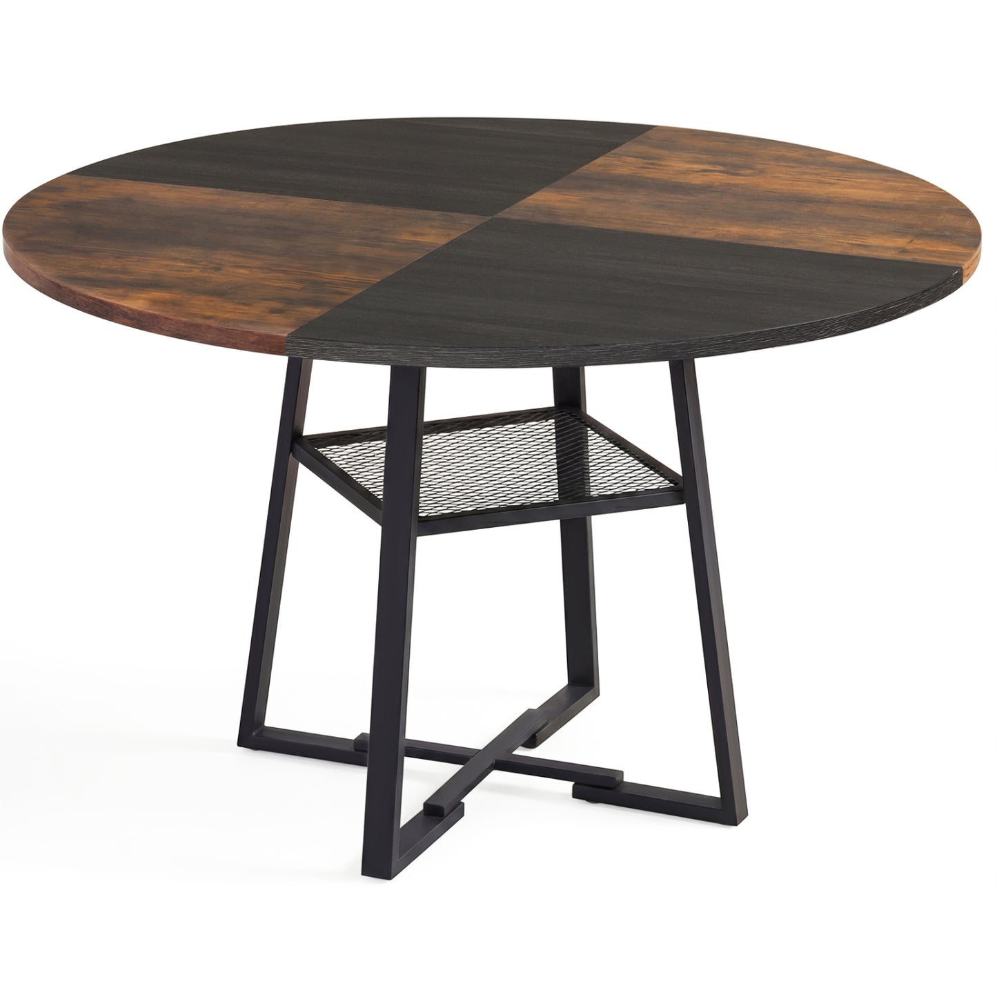 Round Dining Table for 4-6 with Storage Shelf and Metal Legs