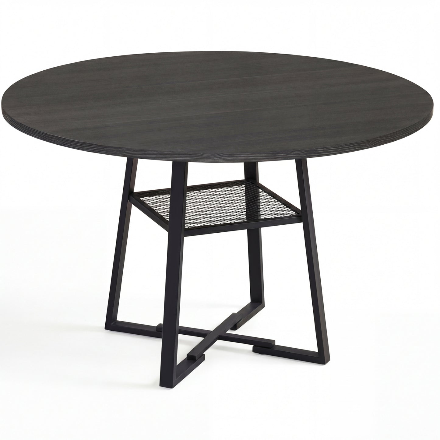 Round Dining Table for 4-6 with Storage Shelf and Metal Legs