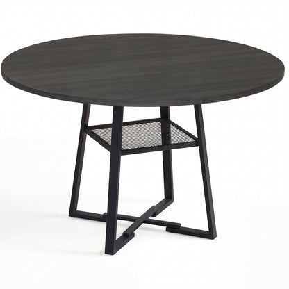 Round Dining Table for 4-6 with Storage Shelf and Metal Legs