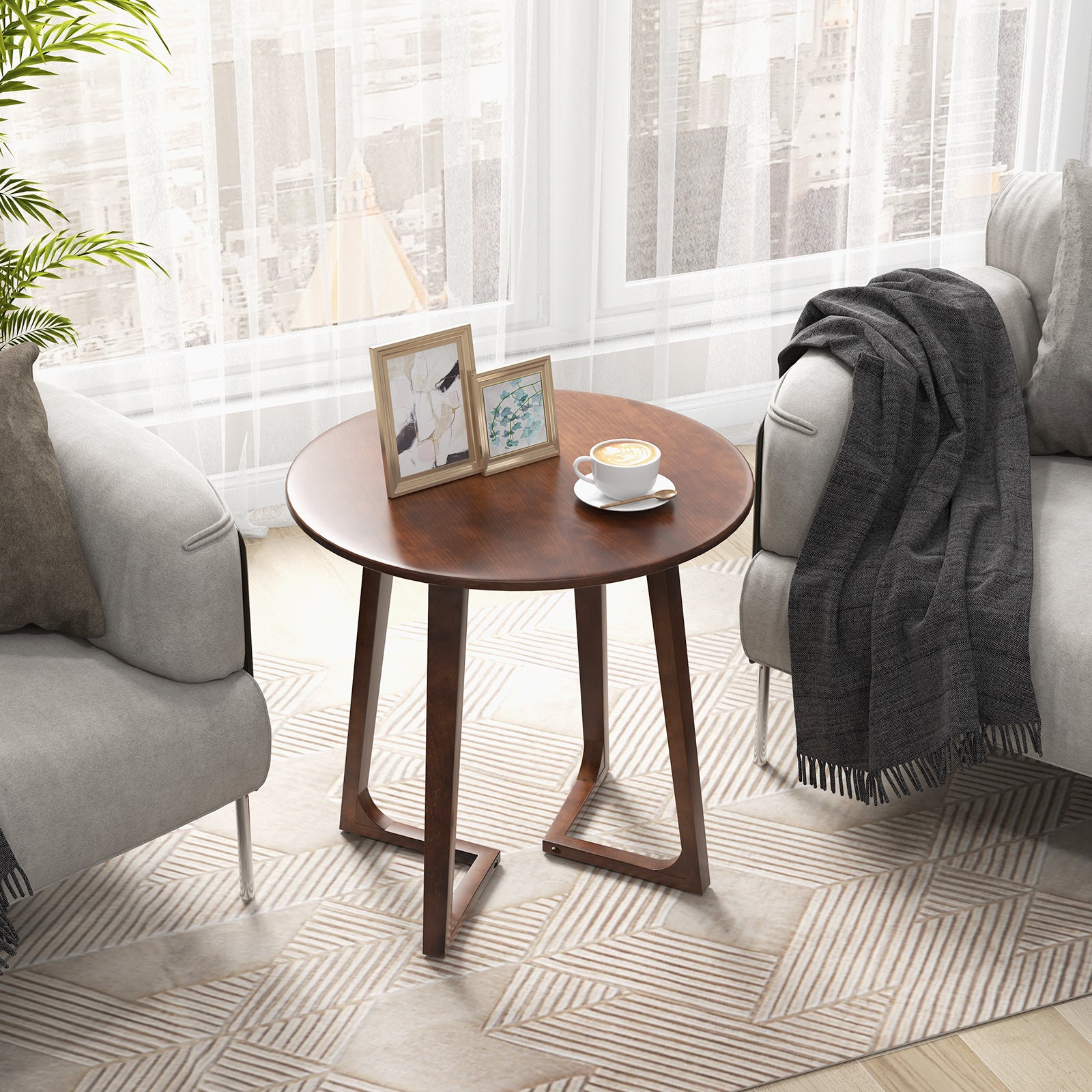 24 Inch Round End Table with Adjustable Foot Pads-Brown