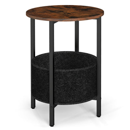 Round End Table 2-Tier Side Table with Removable Fabric Basket and Metal Frame