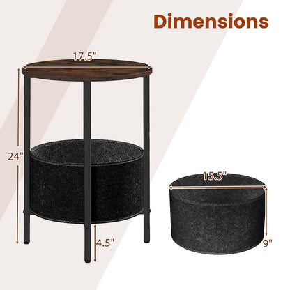 Round End Table 2-Tier Side Table with Removable Fabric Basket and Metal Frame