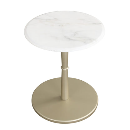 Round Marble Side Table with Stone Finish and Wooden Base for Small Spaces