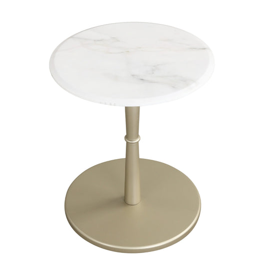 Round Marble Side Table with Stone Finish and Wooden Base for Small Spaces